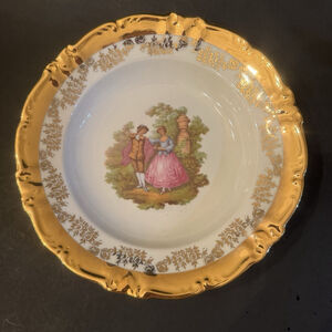 Vtg Bavaria Germany Heavy Gold Gilt FragonardStyle Plate Bowl 9.5” WalkingCouple